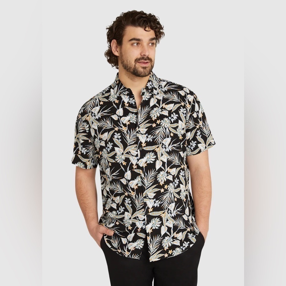 Johnny Bigg BLACK TROPICS PRINT SHIRT 3XL NEW